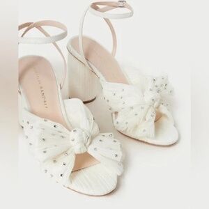 New in Box Loeffler Randall Camellia Pleated Bow Heel in Cream Rhinestones (6)